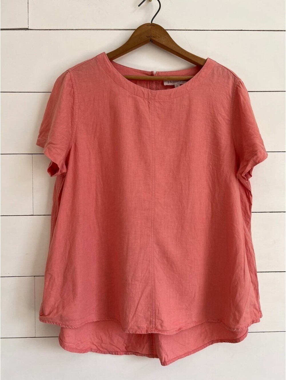 Philosophy Coral Pink Linen Blend Blouse Women's Size XL Boho Beachy Casual